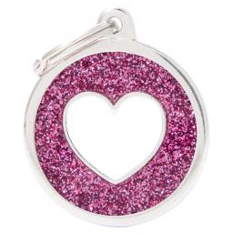 My Family Stort Hundetegn Shine Pink Glimmer Cirkel med Hvidt Hjerte